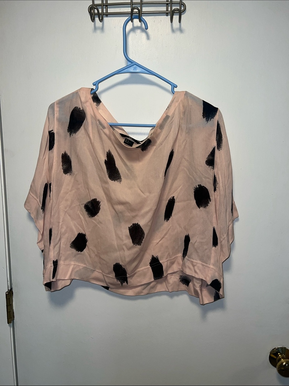 H&M Pink Blush Top with Black Brushstroke Print